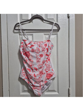 Women's Caribbean Joe White Red Pattern One Piece Swimsuit M